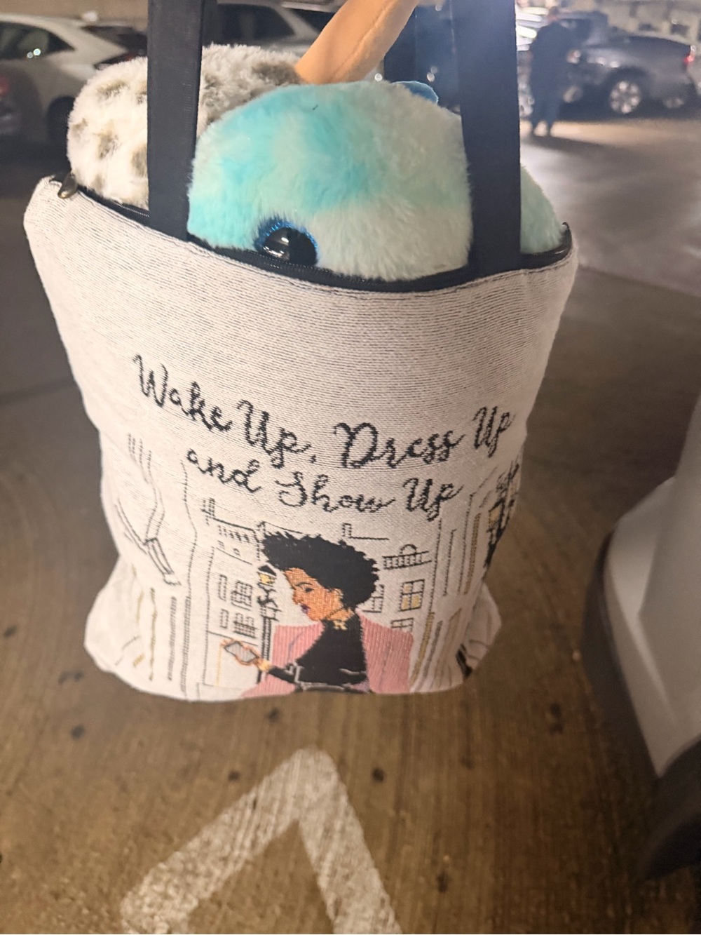 Canvas Tote Bag with Pink Illustration - Wake Up Dress Up and Show Up - Picture 4 of 8